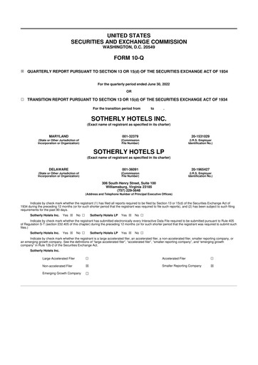 Vorschaubild Sotherly Hotels 10-Q Quartalsbericht  