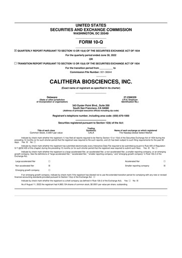 Thumbnail Calithera Biosciences
 10-Q Quarterly Report FY2022 