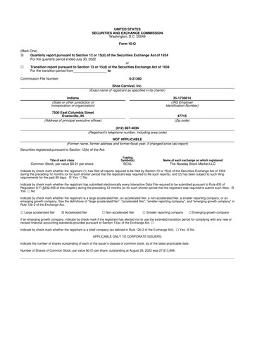 Thumbnail Shoe Carnival
 10-Q Quarterly Report FY2022 