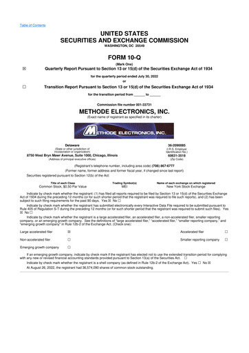 Miniature Methode Electronics
 10-Q Rapport trimestriel 2023 