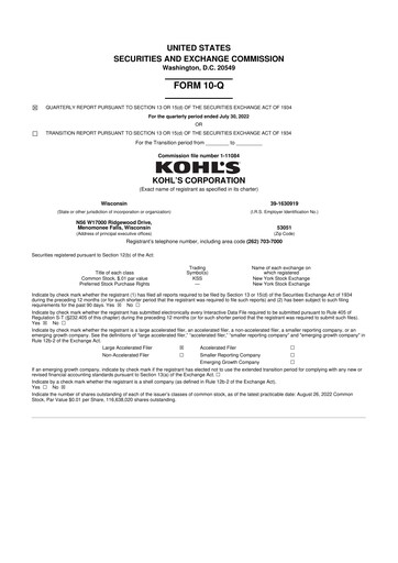 Thumbnail Kohl's
 10-Q Quarterly Report FY2022 
