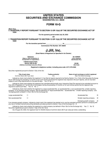 Miniature J.Jill
 10-Q Rapport trimestriel 2022 