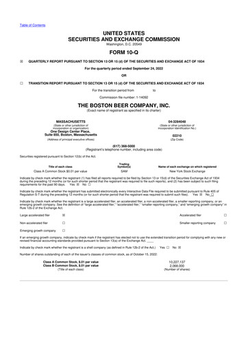 Thumbnail Boston Beer Company 10-Q Quarterly Report FY2022 