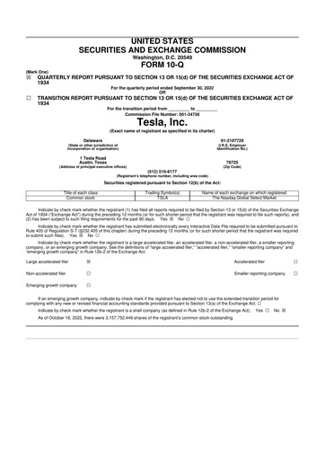 Miniature Tesla 10-Q Rapport trimestriel 2022 