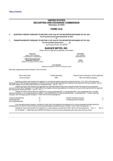 Thumbnail Badger Meter
 10-Q Quarterly Report FY2022 