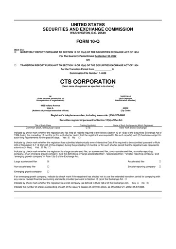Thumbnail CTS Corporation 10-Q Quarterly Report FY2022 