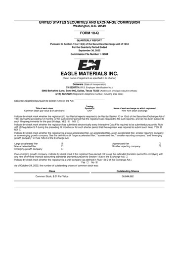 Thumbnail Eagle Materials
 10-Q Quarterly Report FY2022 
