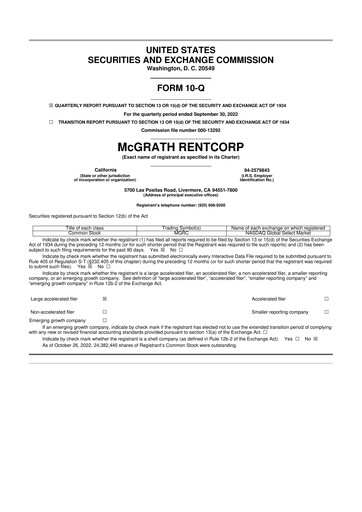Thumbnail McGrath RentCorp
 10-Q Quarterly Report FY2022 