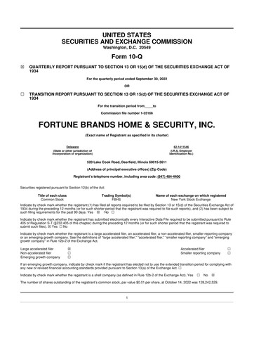 Thumbnail Fortune Brands Innovations 10-Q Quarterly Report FY2022 