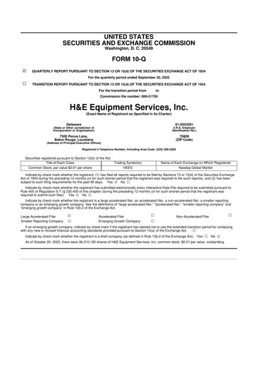 Thumbnail H&E Equipment Services 10-Q Quarterly Report FY 