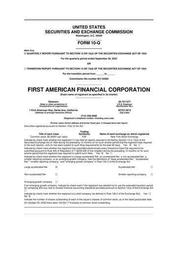 Miniature First American Financial Corporation 10-Q Rapport trimestriel 2022 