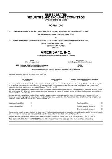 Thumbnail AMERISAFE 10-Q Quarterly Report FY 