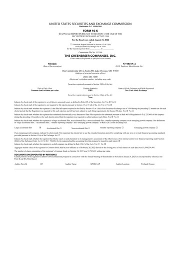 Thumbnail The Greenbrier Companies
 10-K Annual Report 2022