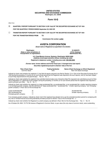 Thumbnail Avista
 10-Q Quarterly Report FY2022 