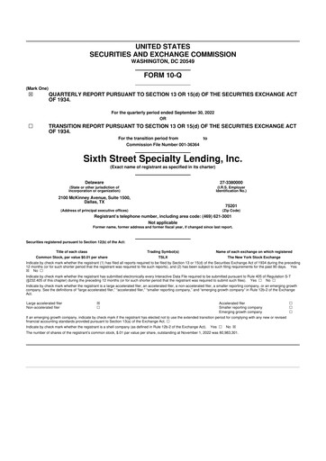 Vorschaubild Sixth Street Specialty Lending 10-Q Quartalsbericht 2022 