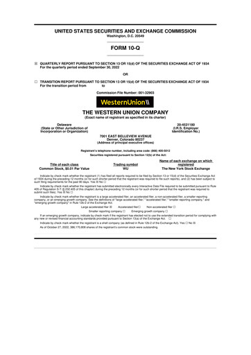 Thumbnail Western Union 10-Q Quarterly Report FY2022 