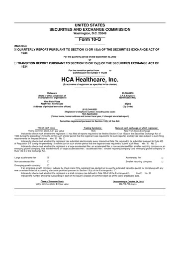 Thumbnail HCA Healthcare 10-Q Quarterly Report FY2022 
