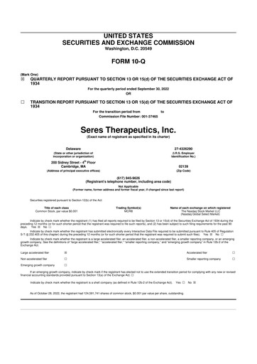 Thumbnail Seres Therapeutics 10-Q Quarterly Report FY2022 