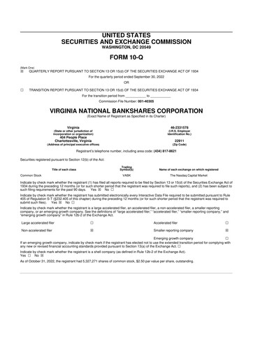 Vorschaubild Virginia National Bankshares 10-Q Quartalsbericht 2022 