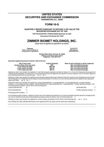 Thumbnail Zimmer Biomet 10-Q Quarterly Report FY2022 
