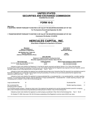 Thumbnail Hercules Capital
 10-Q Quarterly Report FY2022 