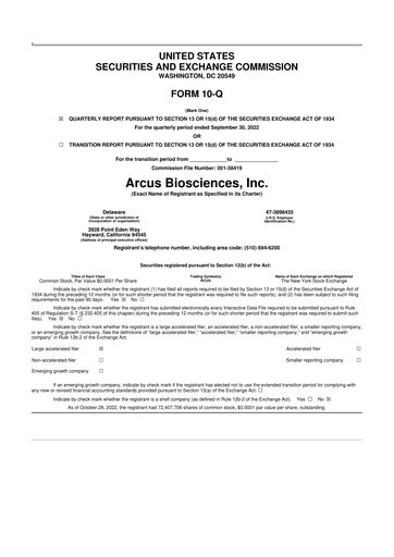 Thumbnail Arcus Biosciences
 10-Q Quarterly Report FY2022 