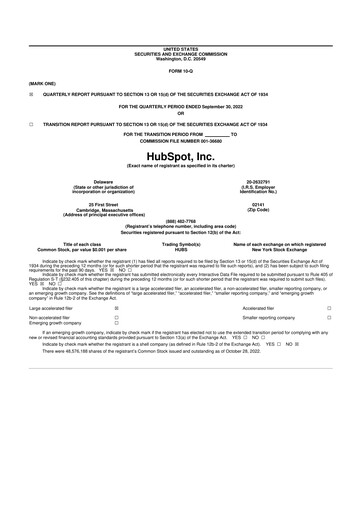 Vorschaubild HubSpot 10-Q Quartalsbericht 2022 
