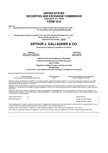 Thumbnail Arthur J. Gallagher & Co.
 10-Q Quarterly Report FY2022 
