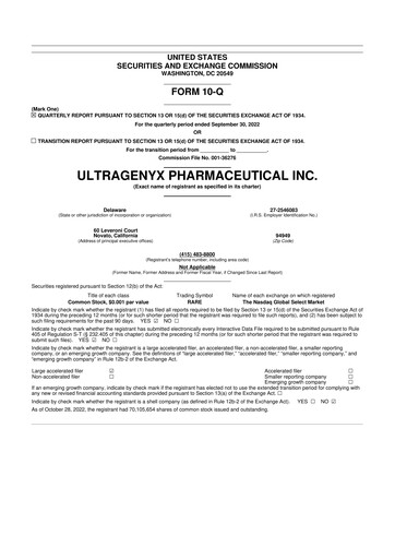 Thumbnail Ultragenyx Pharmaceutical 10-Q Quarterly Report FY2022 