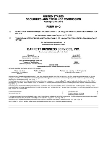 Thumbnail Barrett Business Services 10-Q Quarterly Report FY2022 