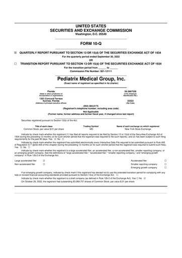 Thumbnail Pediatrix Medical Group 10-Q Quarterly Report FY2022 