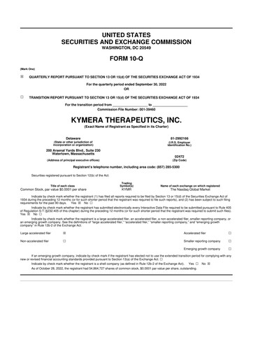 Thumbnail Kymera Therapeutics 10-Q Quarterly Report FY2022 