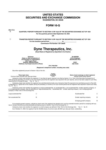Thumbnail Dyne Therapeutics 10-Q Quarterly Report FY2022 