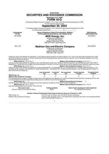 Thumbnail MGE Energy
 10-Q Quarterly Report FY2022 