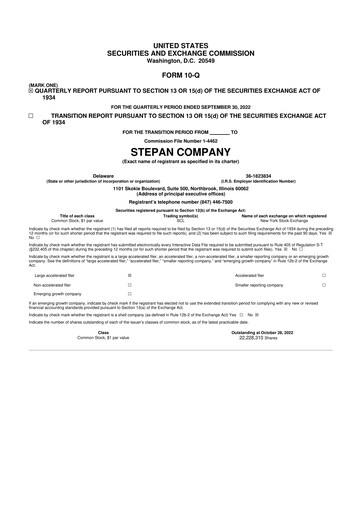 Thumbnail Stepan Company
 10-Q Quarterly Report FY2022 