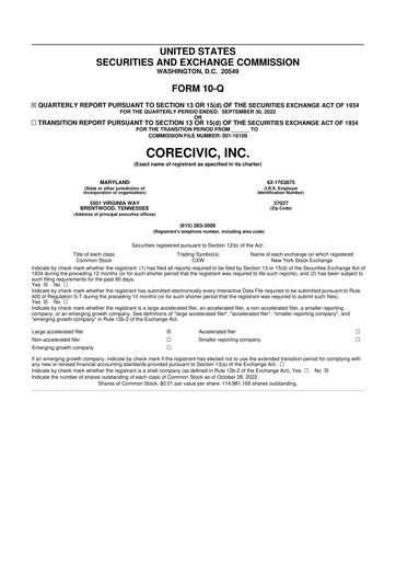 Thumbnail CoreCivic 10-Q Quarterly Report FY2022 