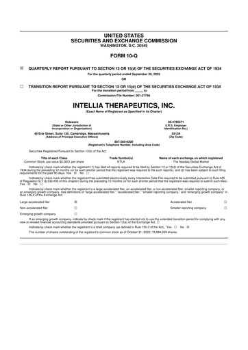 Thumbnail Intellia Therapeutics 10-Q Quarterly Report FY2022 