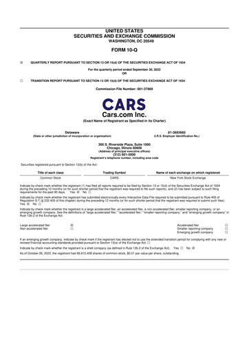 Thumbnail Cars.com 10-Q Quarterly Report FY2022 