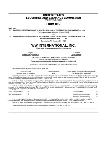 Thumbnail Weight Watchers 10-Q Quarterly Report FY2022 