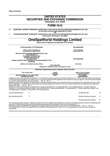 Thumbnail OneSpaWorld 10-Q Quarterly Report FY2022 