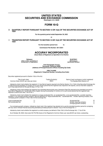 Miniature Accuray 10-Q Rapport trimestriel 2022 