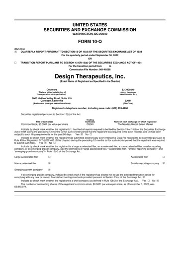 Thumbnail Design Therapeutics 10-Q Quarterly Report FY2022 