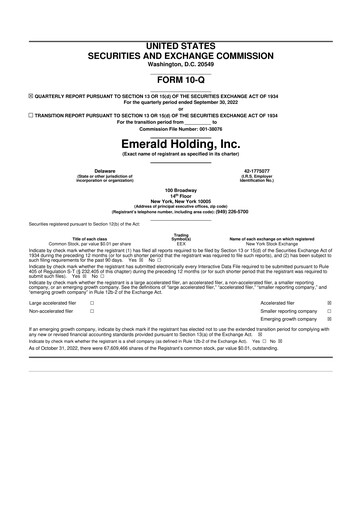 Thumbnail Emerald Holding 10-Q Quarterly Report FY2022 
