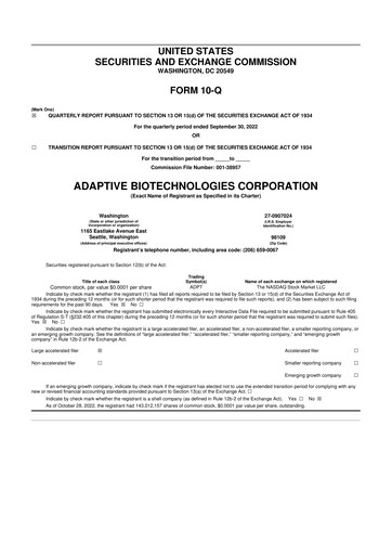 Miniature Adaptive Biotechnologies
 10-Q Rapport trimestriel 2022 