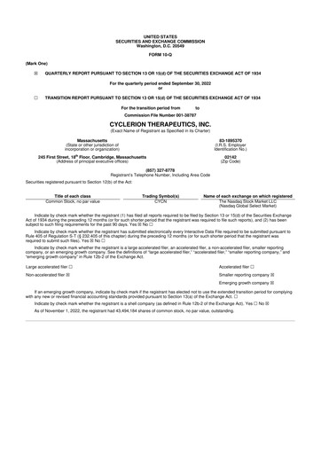 Miniature Cyclerion Therapeutics
 10-Q Rapport trimestriel 2022 