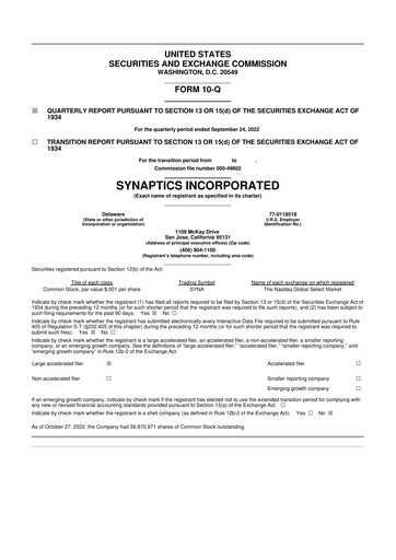 Thumbnail Synaptics 10-Q Quarterly Report FY2022 