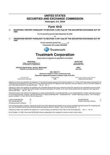 Thumbnail Trustmark 10-Q Quarterly Report FY2022 