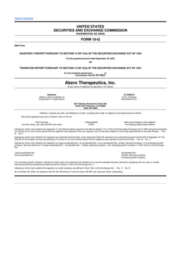 Thumbnail Akero Therapeutics 10-Q Quarterly Report FY2022 