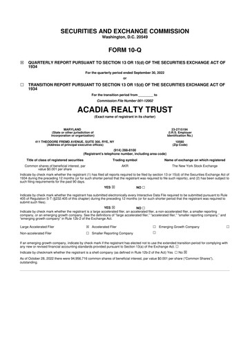 Thumbnail Acadia Realty Trust
 10-Q Quarterly Report FY2022 