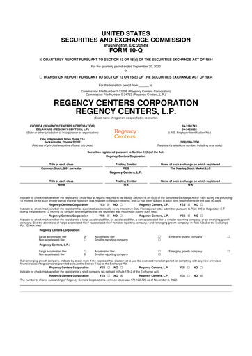 Thumbnail Regency Centers
 10-Q Quarterly Report FY2022 